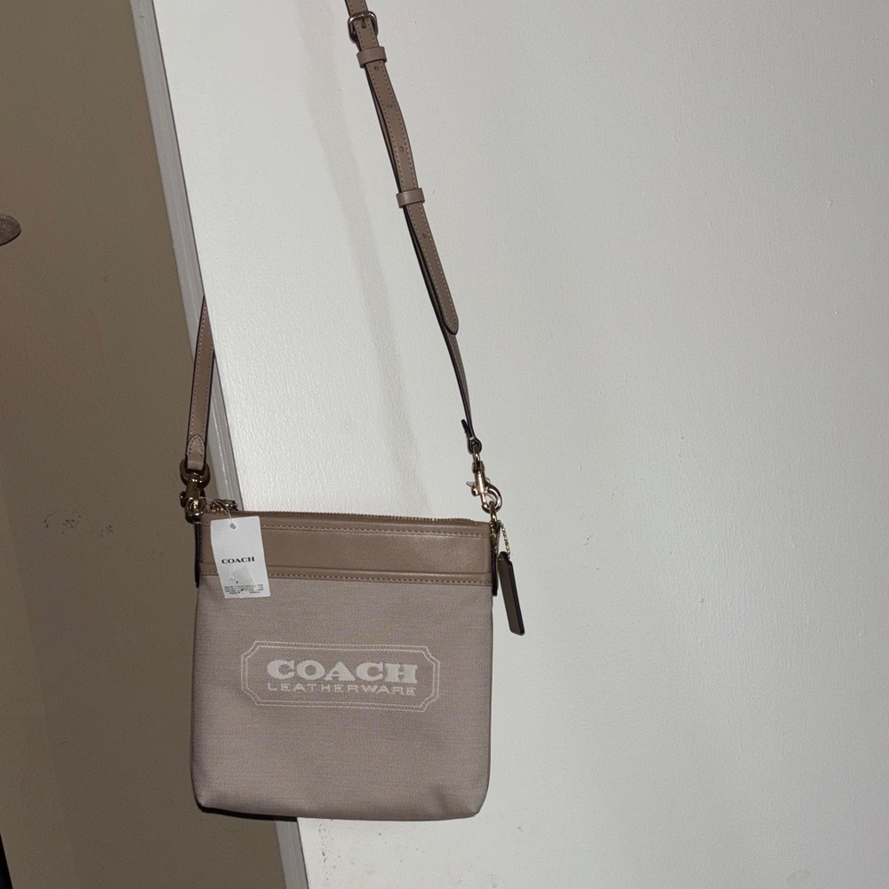 NWT COACH Taupe Canvas and Leather Crossbody Bag